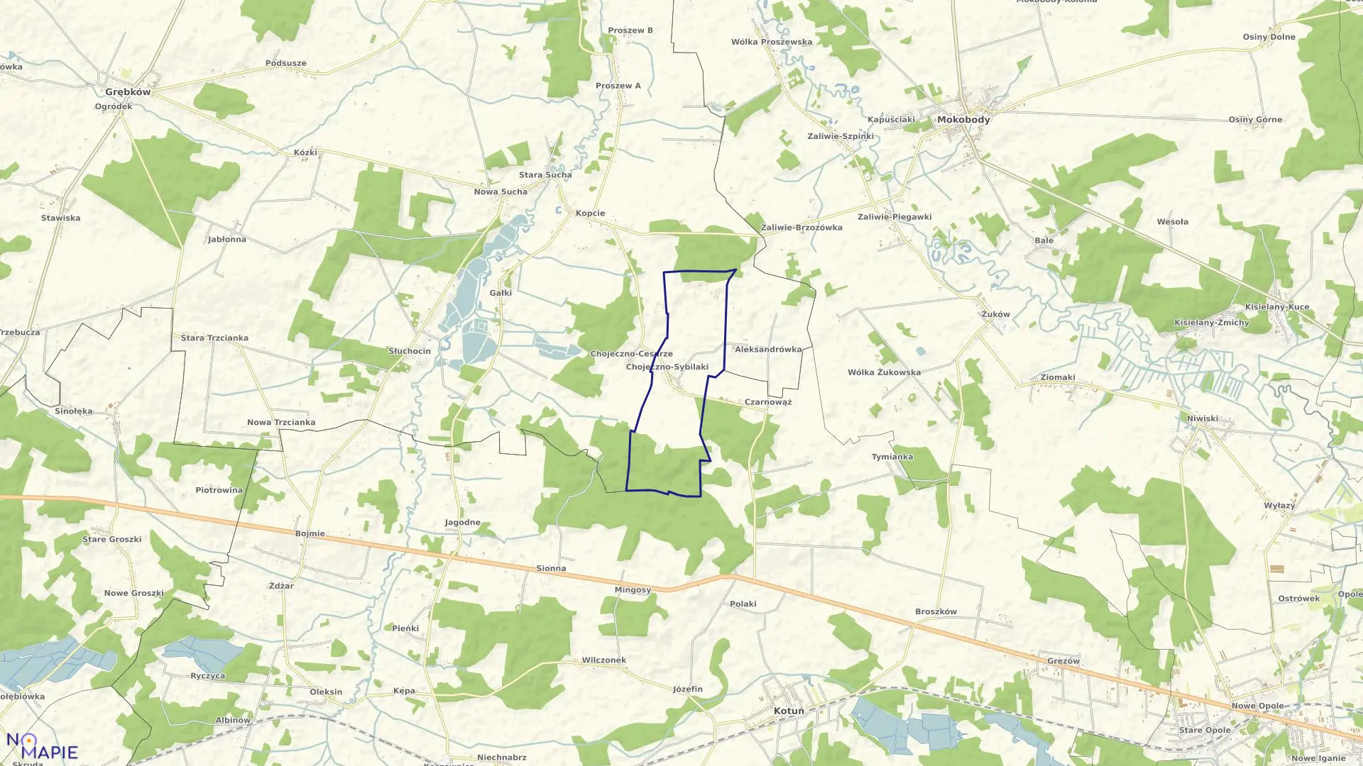 Mapa obrębu CHOJECZNO SYBILAKI w gminie Grębków