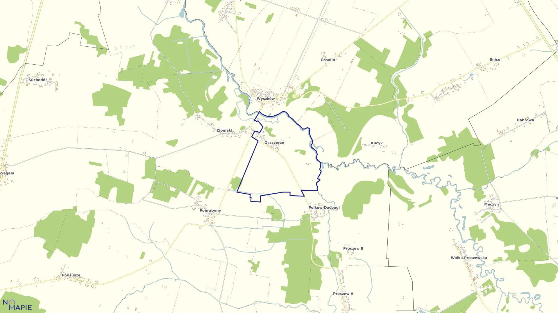 Mapa obrębu OSZCZERZE w gminie Grębków